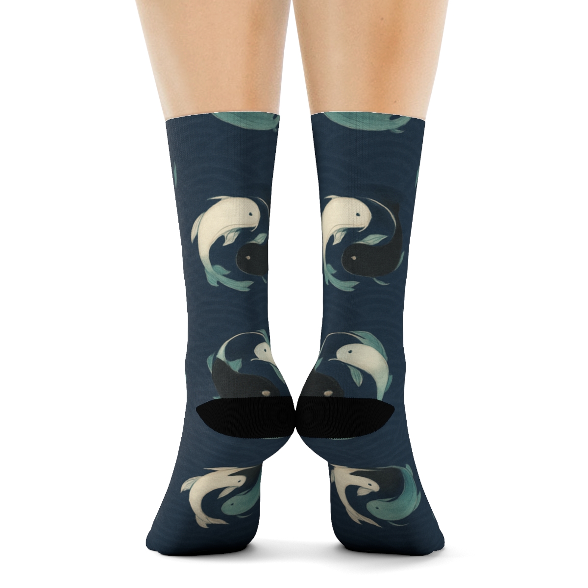 Indigo Koi Yin Yang Wave Bands On Deep Indigo comfortable cotton crew socks