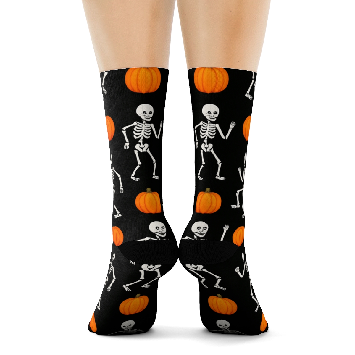 Skeleton Dance And Pumpkin Polka On Black Background personalized crew socks