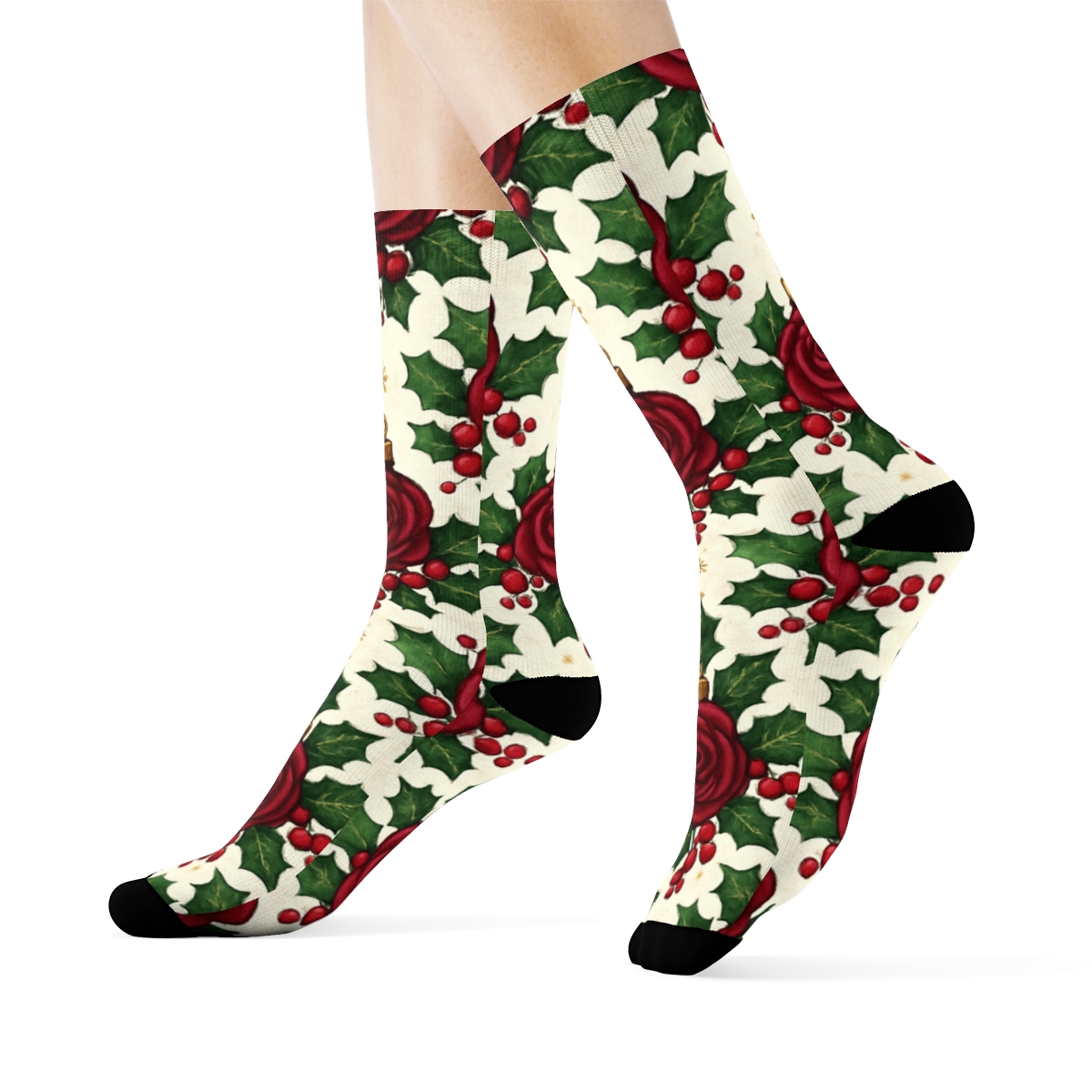 Burgundy Rose Ornaments Tessellation On Ivory Background personalized crew socks