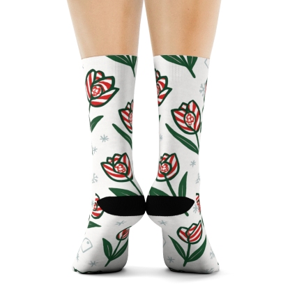 Candy Cane Tulip Diagonal Stripe Repeat On Snow White Background premium sports crew socks