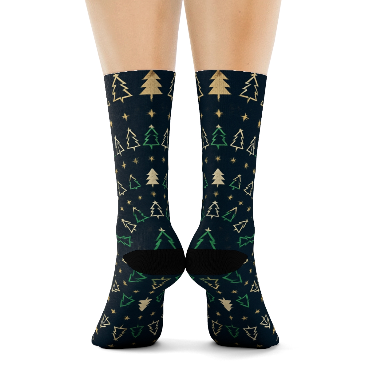 Christmas Tree Concentric Array On Navy Blue soft everyday crew socks