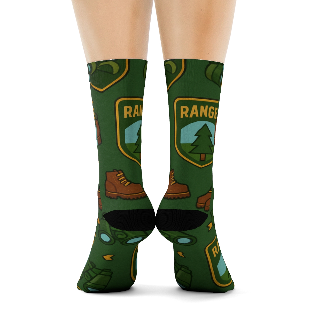 Park Ranger Badge And Boot Tile Parade designer printed crew socksPark ranger Badge and Boot Tile Parade Crew Socks - Image 4