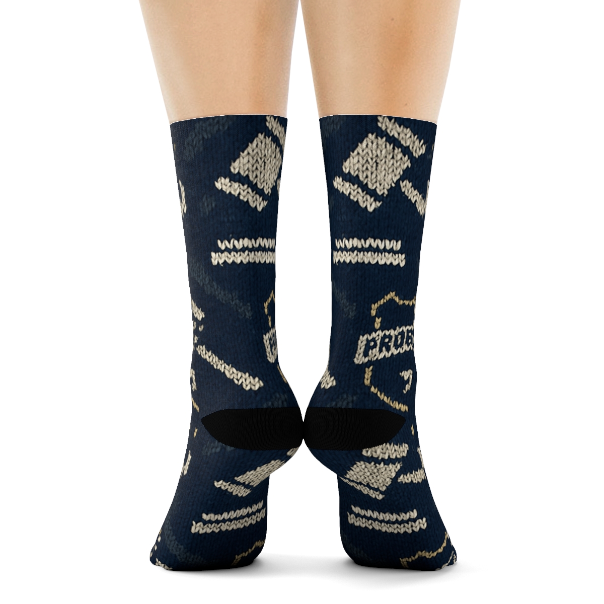 Navy Lattice Probation Officer Badge And Gavel Chevron custom crew socks