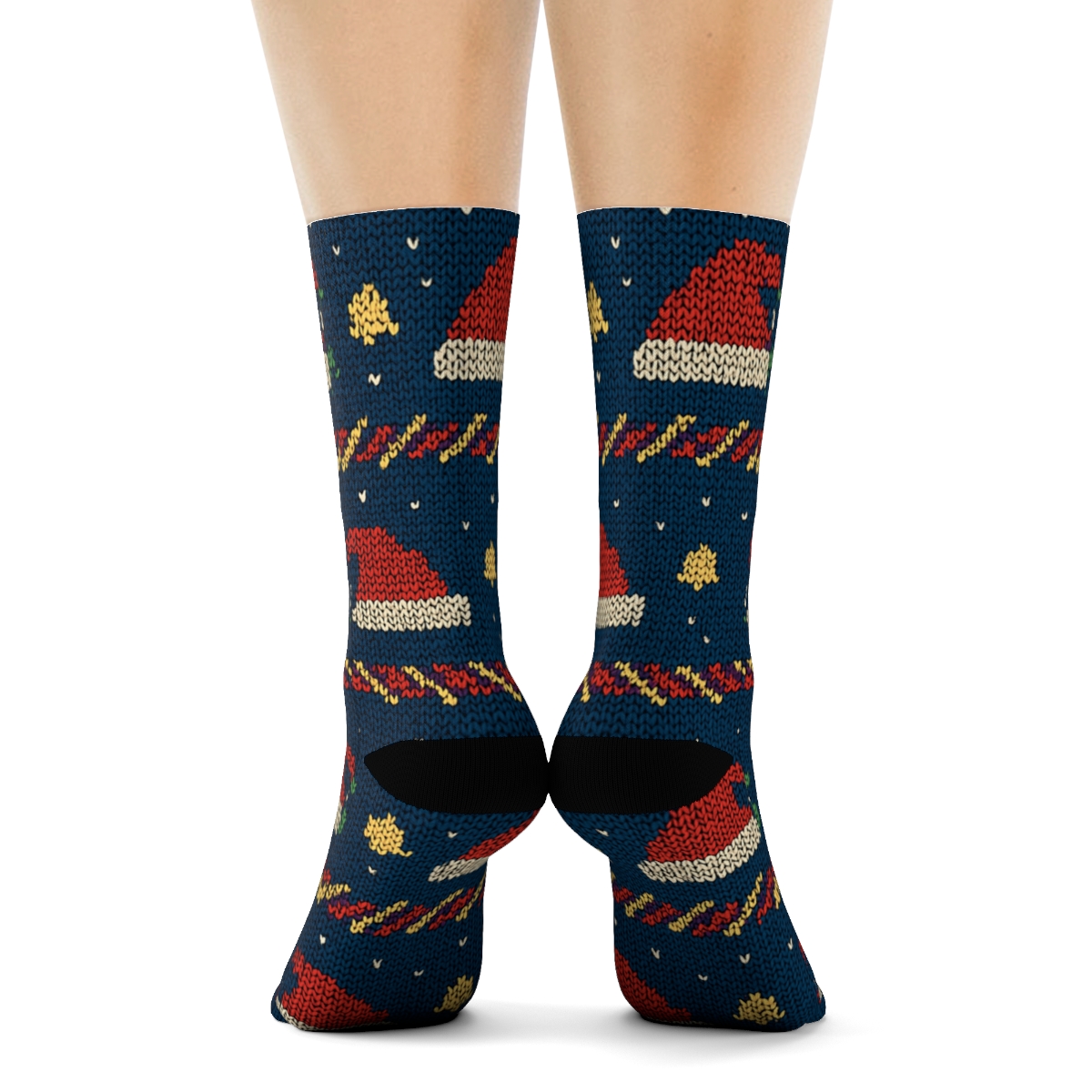 Knitted Santa Claus Sleighband Tapestry trendy patterned crew socks