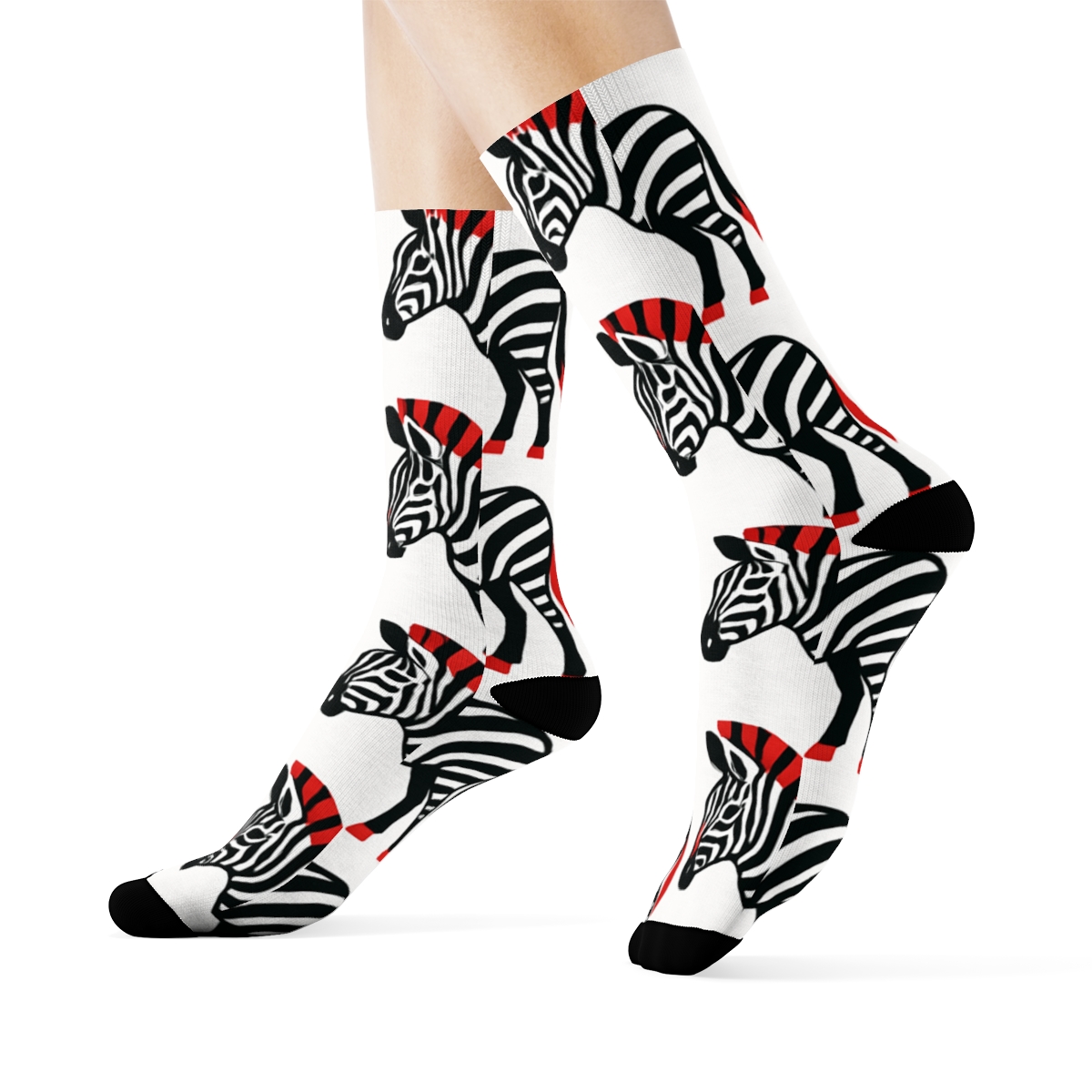 Crimson Accent Zebra Silhouette Parade unique graphic crew socks