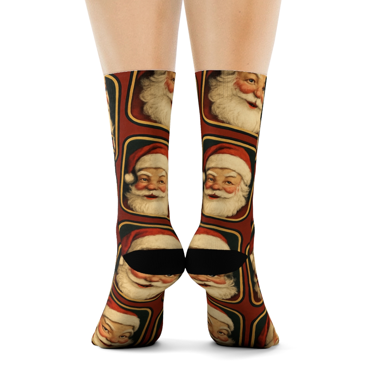 Grid Of Close Up Santa Face Tiles trendy patterned crew socks