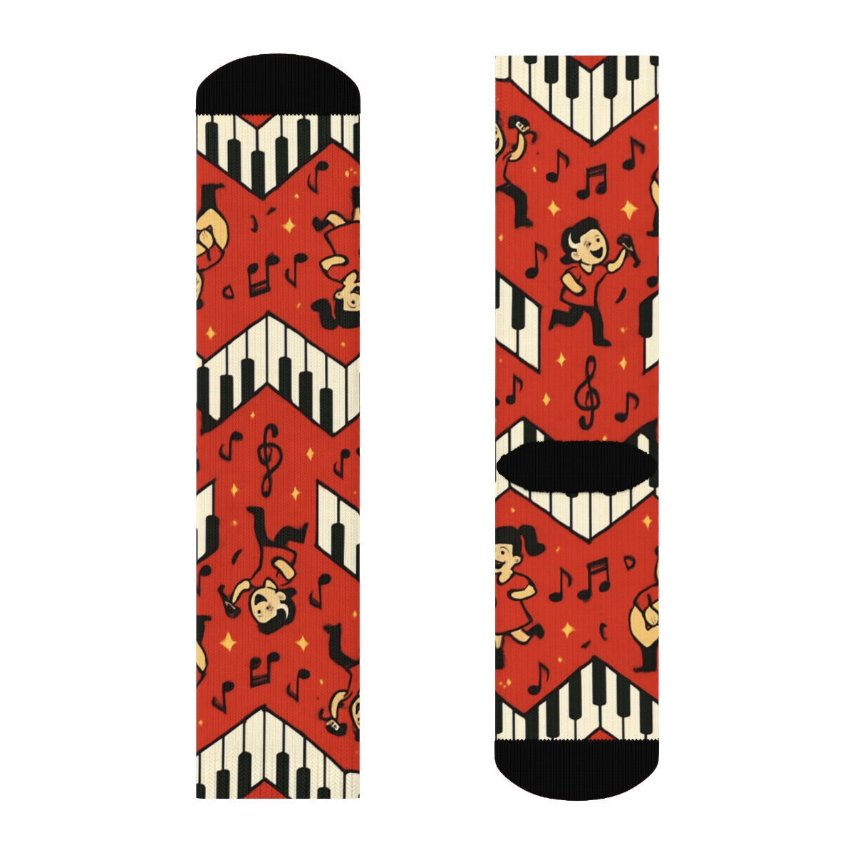 Piano Keys With Musician Parade On Vibrant Red stylish athletic crew socks