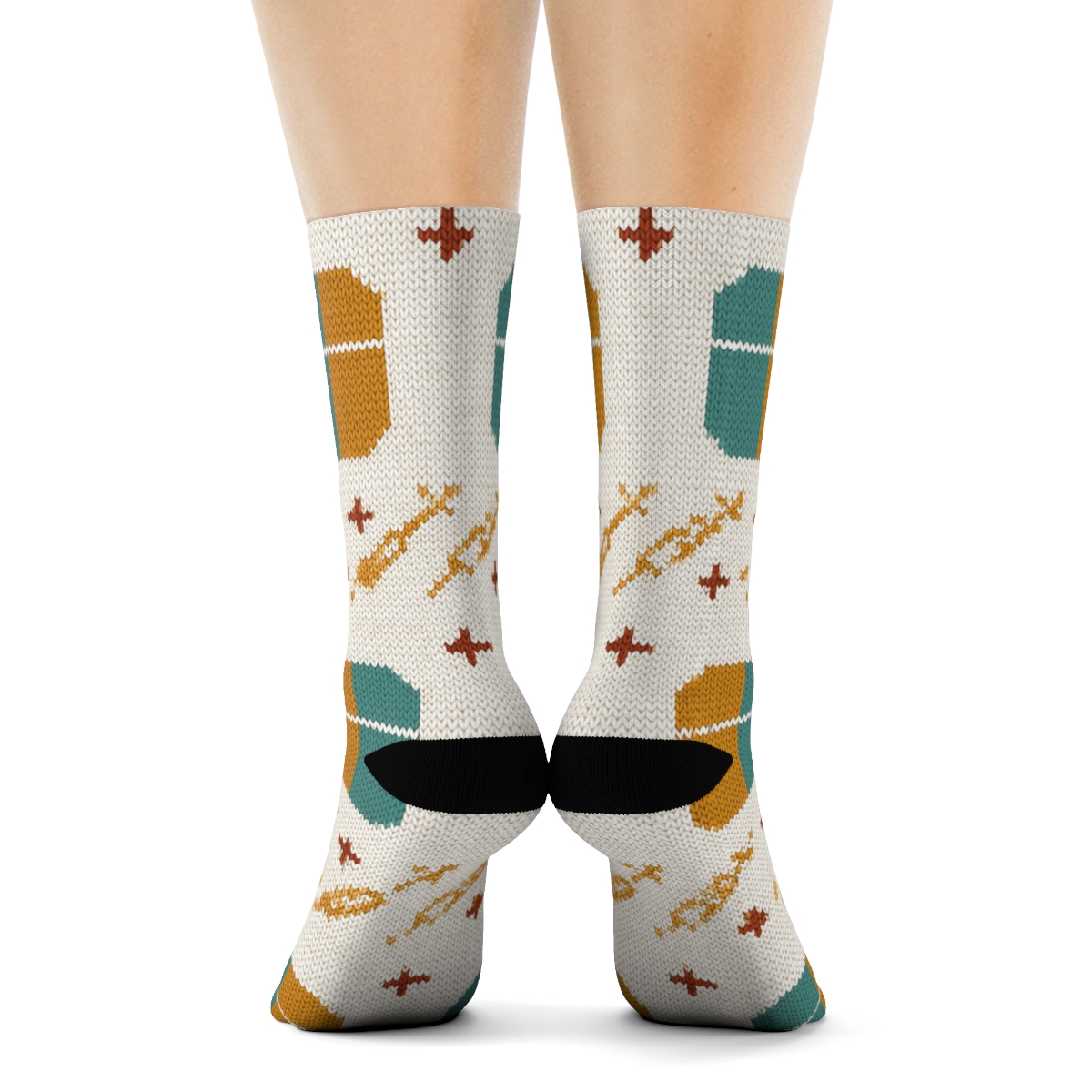 Knitted Pattern Illusion With Doctor Bag Bands premium sports crew socks