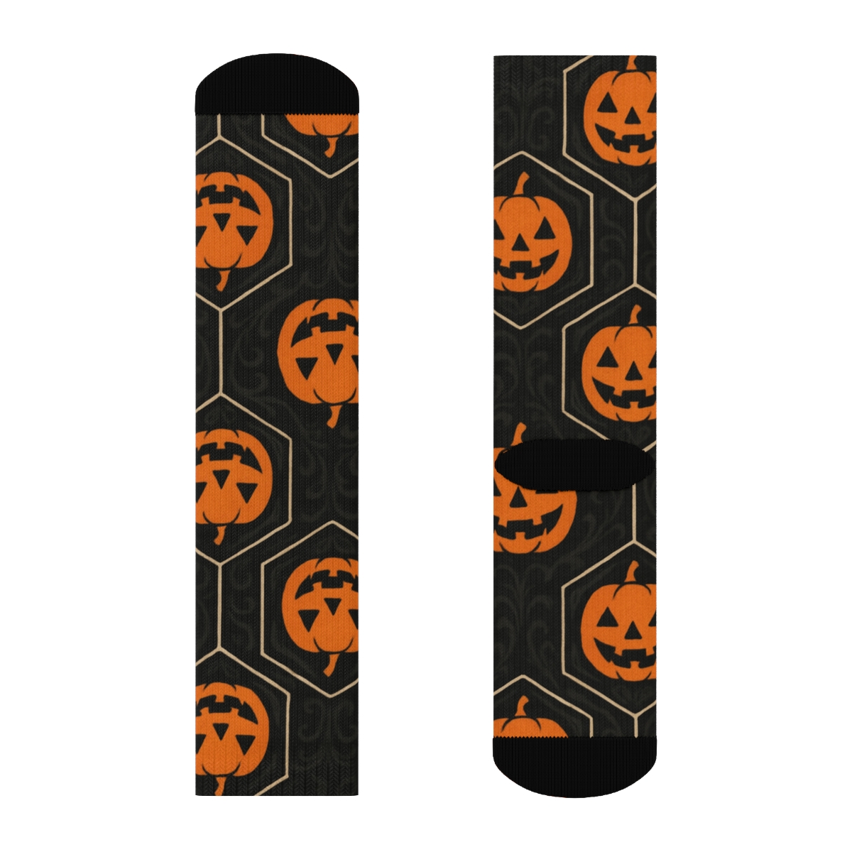 Pumpkin Hex Tile On Black Background premium sports crew socks