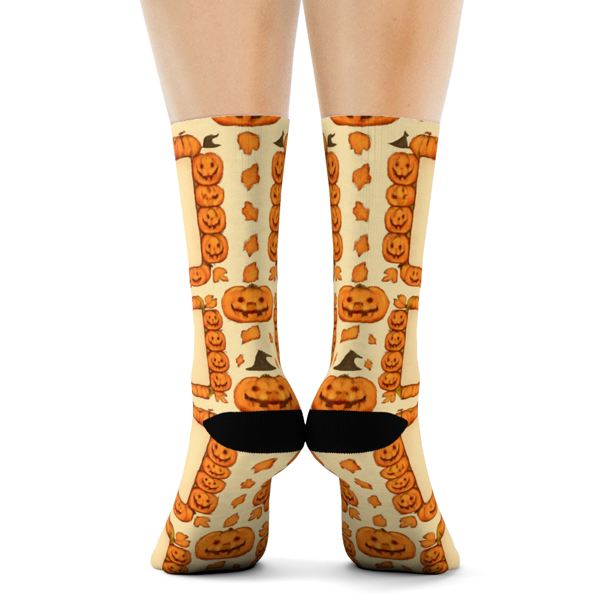 Carved Pumpkin Border Frames On Proper Neutral Background comfortable cotton crew socks