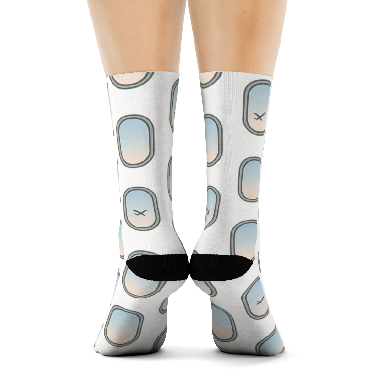 Airplane Window Oval Repeat On White designer printed crew socksAirplane Window Oval Repeat on White Crew Socks - Image 4