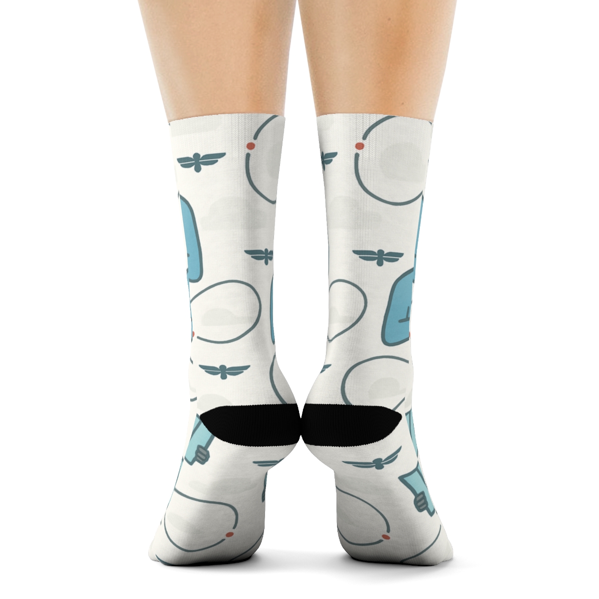 Cloud Atlas Pattern With Pilot Icons comfortable cotton crew socks