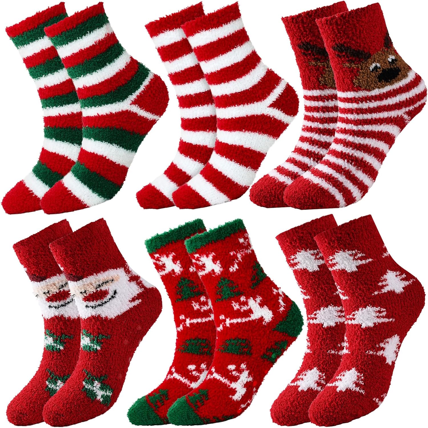 6 Pair Set Christmas Fuzzy Socks For Women