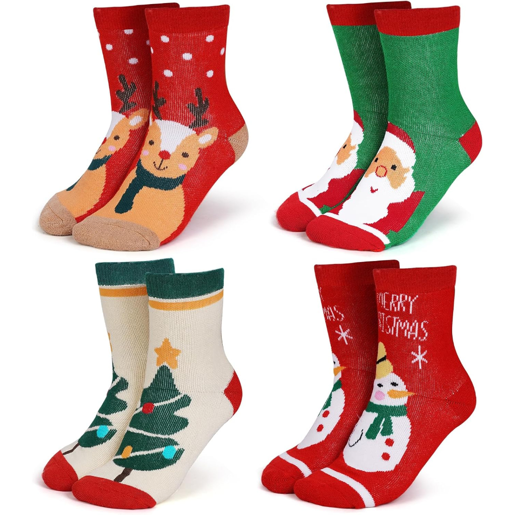 4-Pairs Merino Wool Christmas Kids Socks - Thickened Winter Warm Cotton Socks
