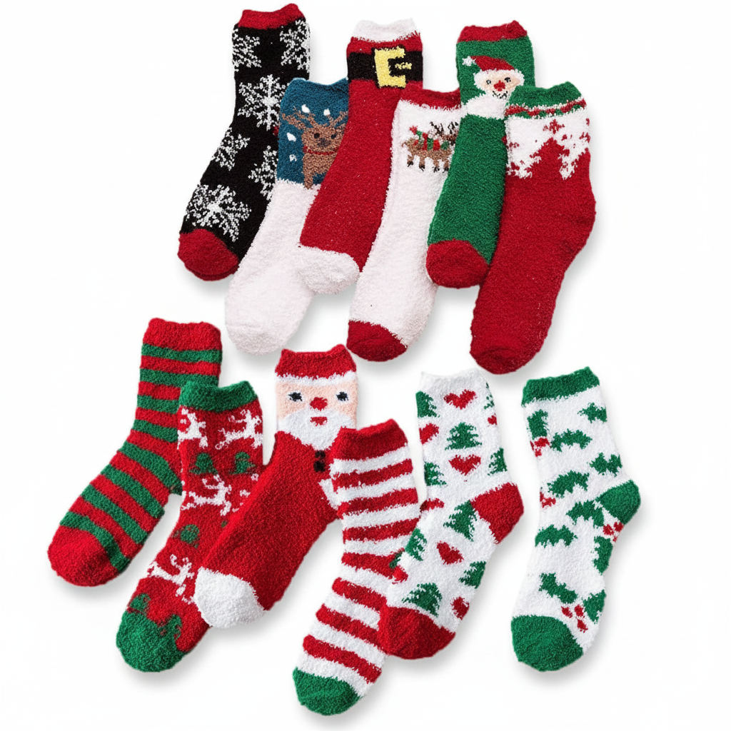 12 Pairs Christmas Fuzzy Socks