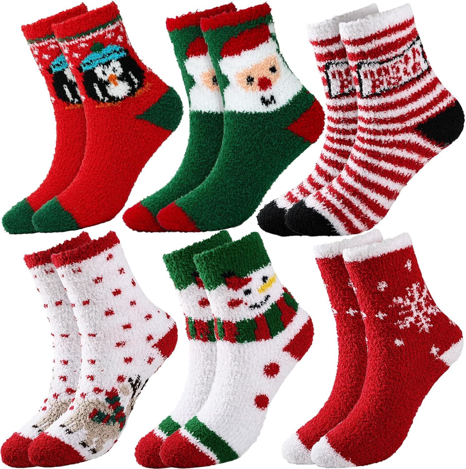 6 Pair Set Christmas Fuzzy Socks For Women