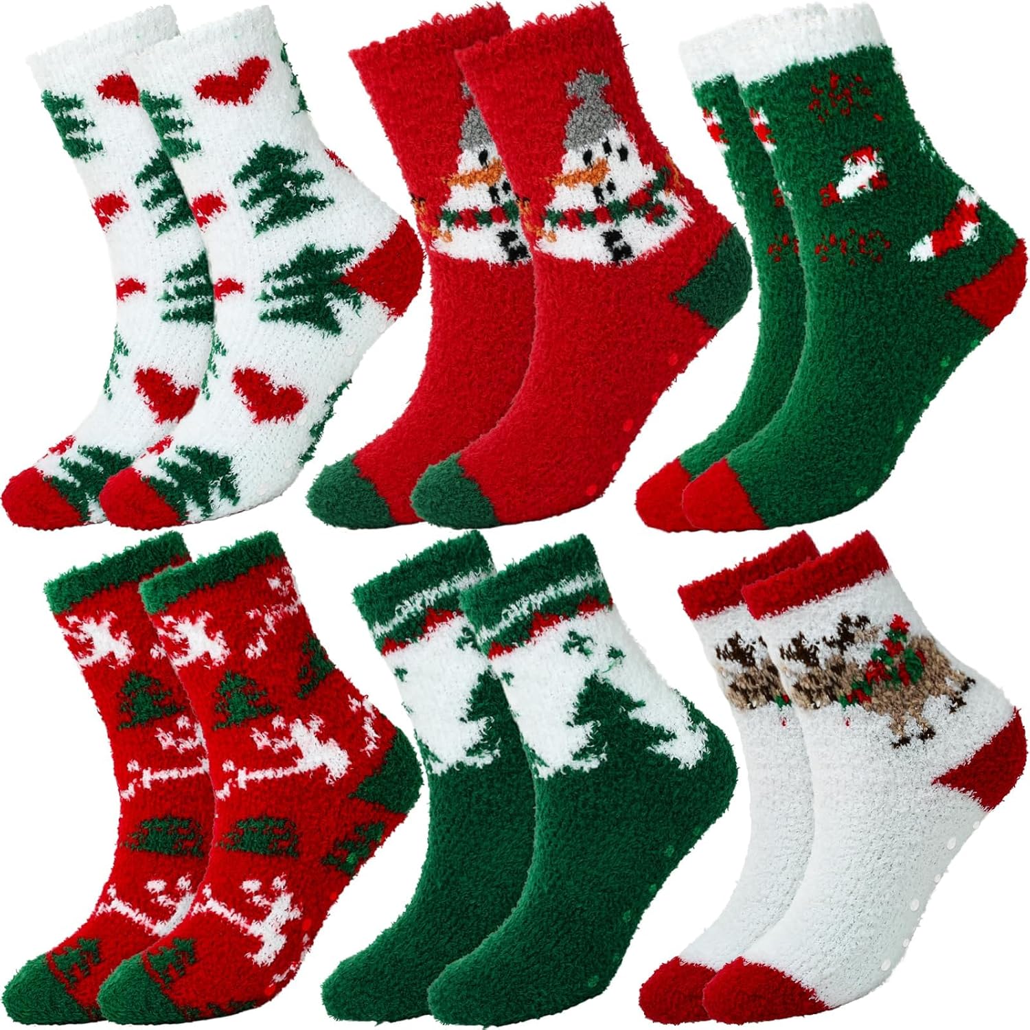 6 Pair Set Christmas Fuzzy Socks For Women