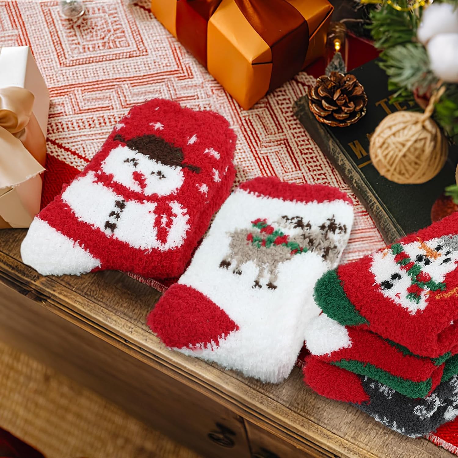 6 Pair Set Christmas Fuzzy Socks For Women