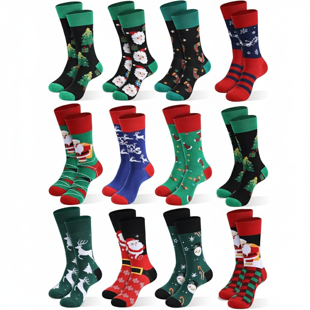 12 Pair Christmas Socks For Men