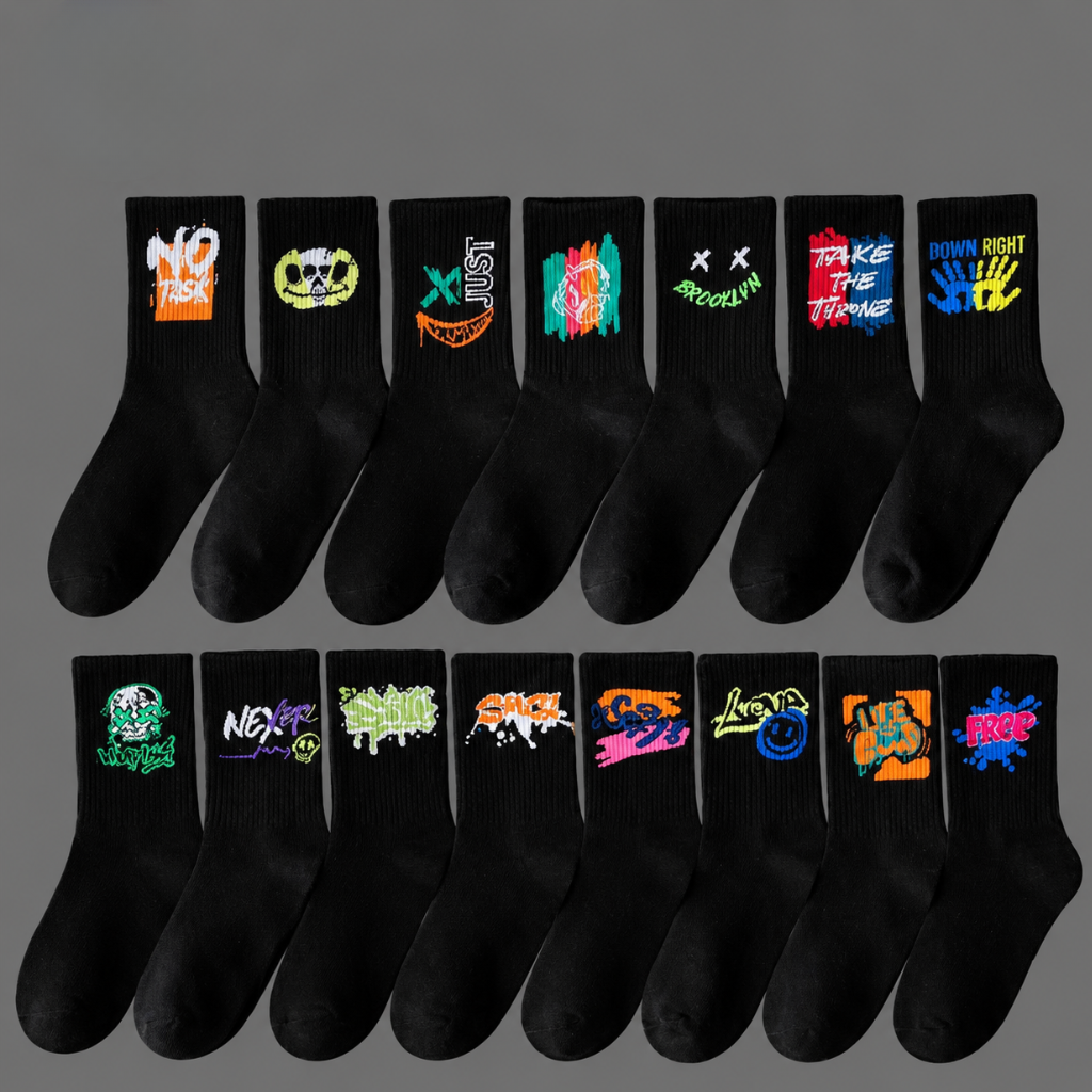 Pack Of 5 Random Print Crew Casual Socks For Men And Women