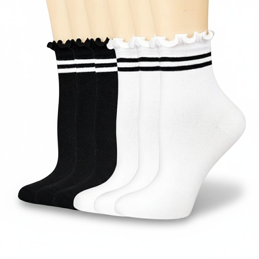 6 Pairs Of Ruffle Lettuce Crew Frilly Design Socks