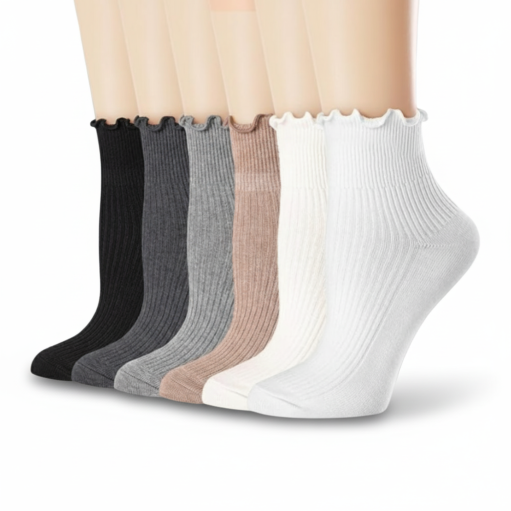 6 Pairs Of Ruffle Lettuce Crew Frilly Design Socks