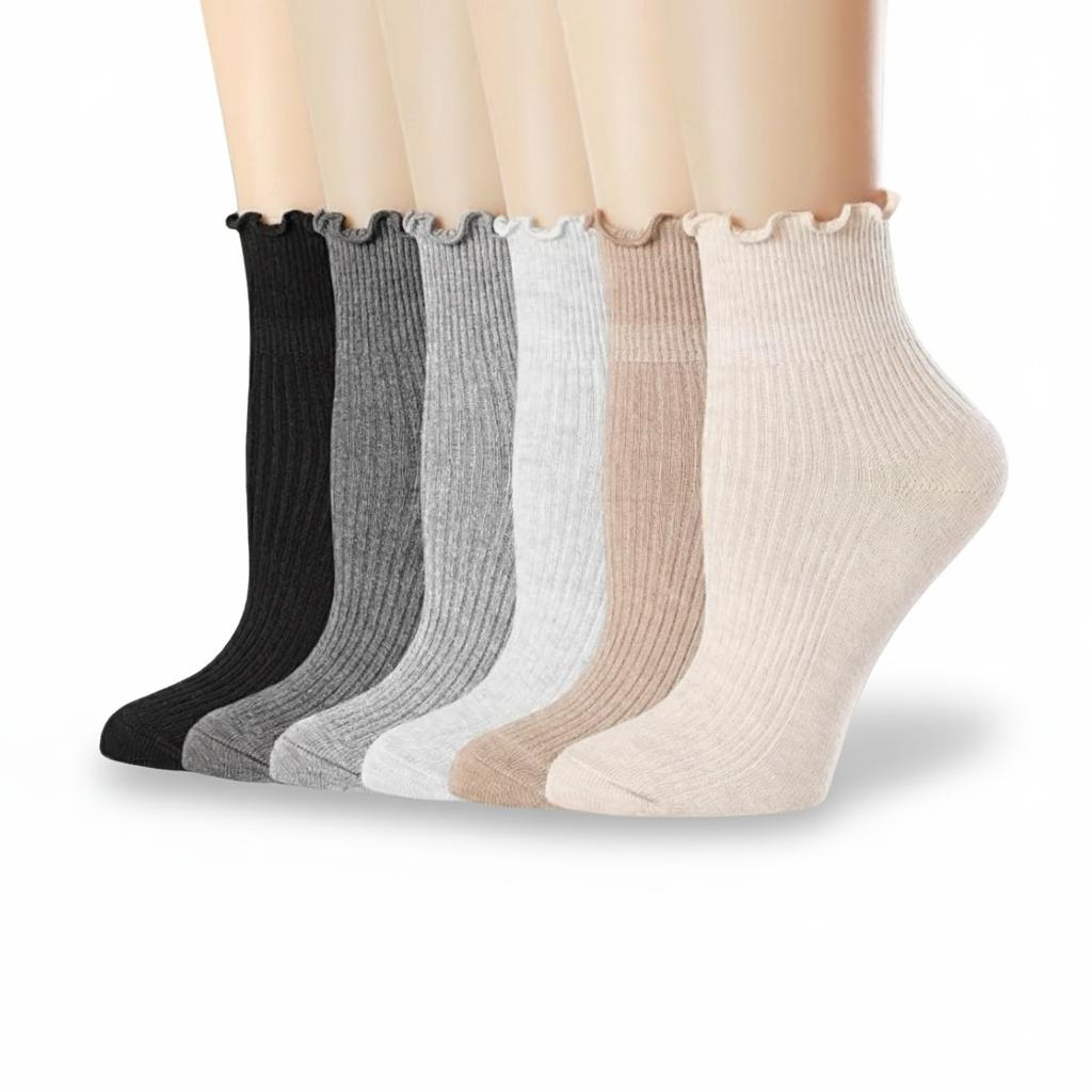 6 Pairs Of Ruffle Lettuce Crew Frilly Design Socks