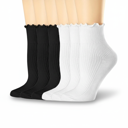 6 Pairs Of Ruffle Lettuce Crew Frilly Design Socks
