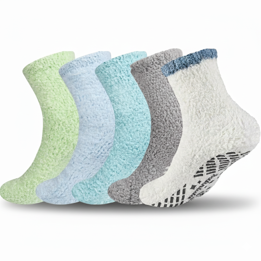 Pairs of 5 Women Fuzzy Grip Socks Non Slip Fluffy Slipper Socks
