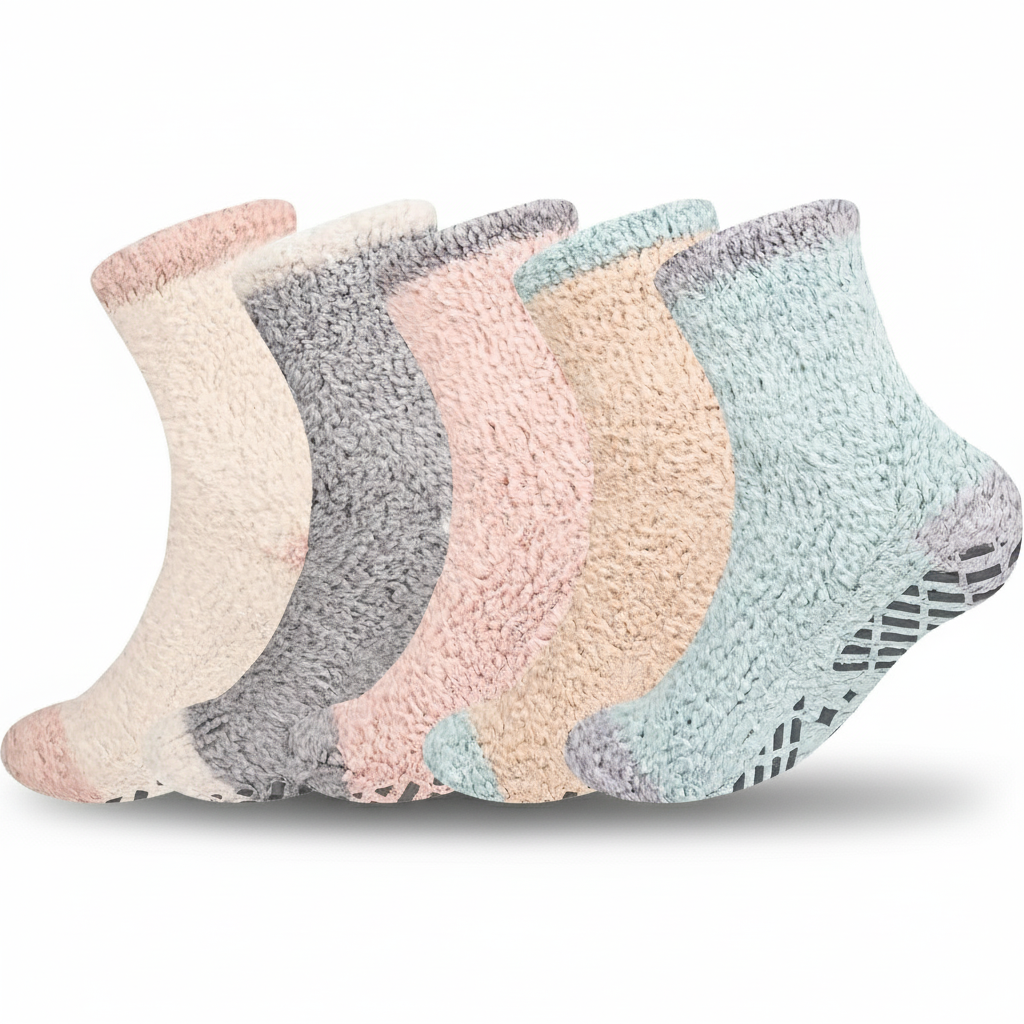 Pairs of 5 Women Fuzzy Grip Socks Non Slip Fluffy Slipper Socks