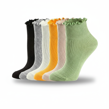 6 Pairs Of Ruffle Lettuce Crew Frilly Design Socks