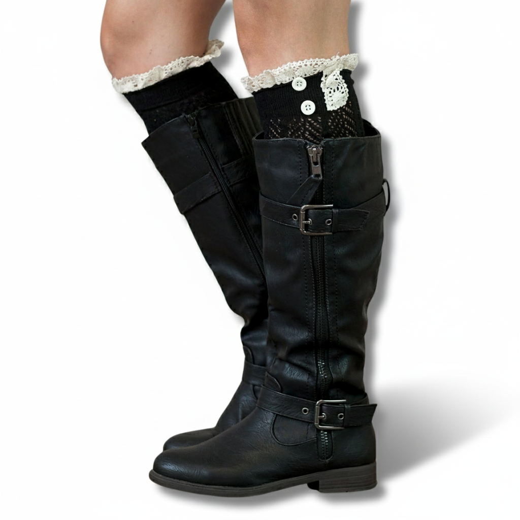 Button Boot Socks With Lace Trim Boutique Socks