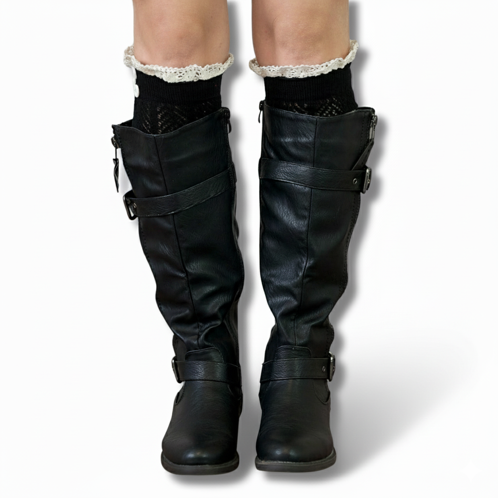 Button Boot Socks With Lace Trim Boutique Socks