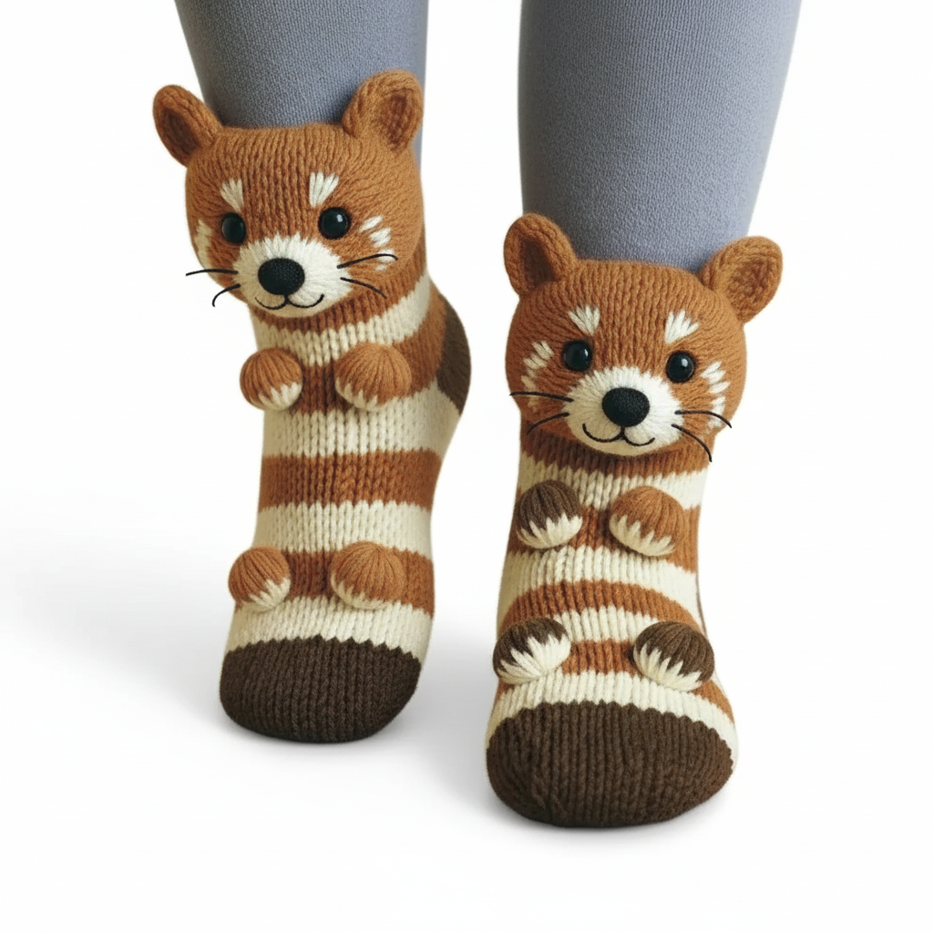 Knitted Animal Character Socks With Fun Cozy Designs