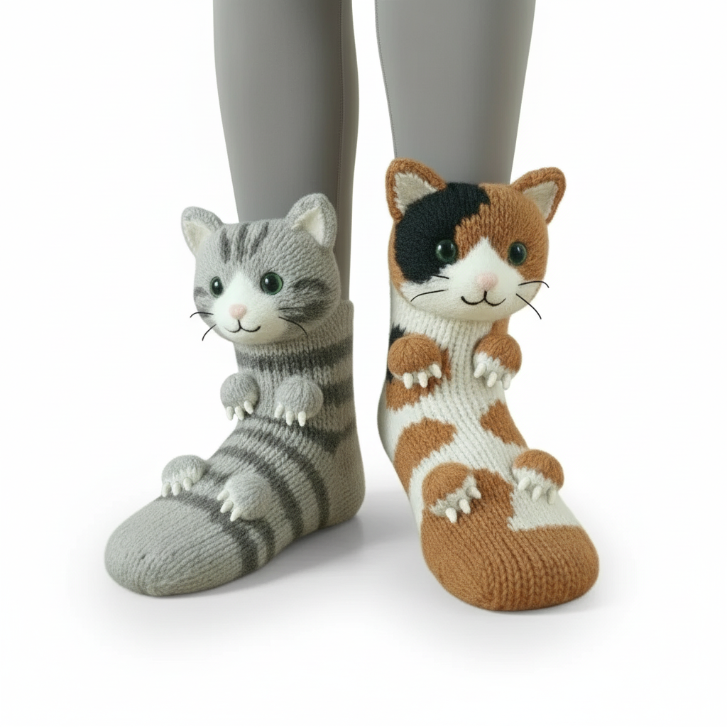 Knitted Animal Character Socks With Fun Cozy Designs