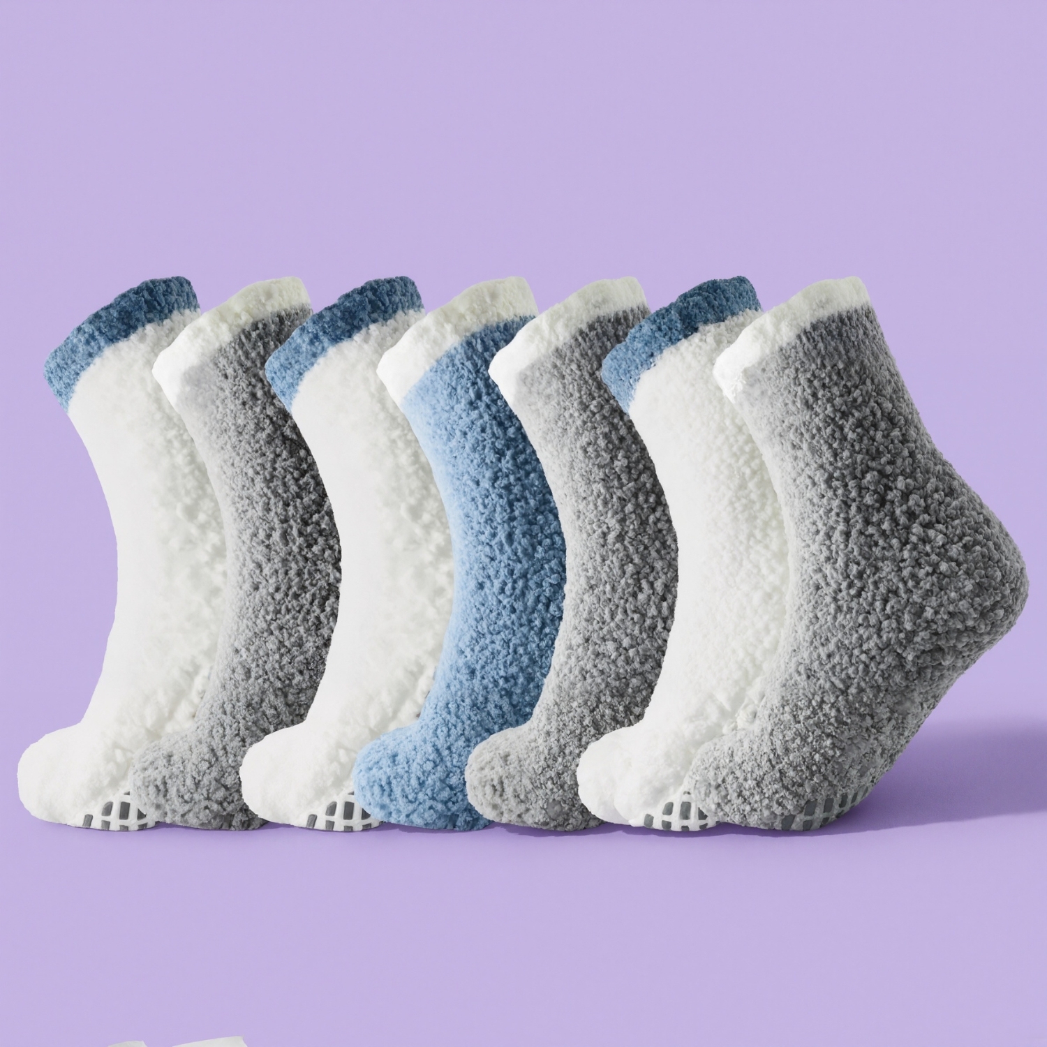 Seven Pack Cozy Non Slip Diabetic Socks