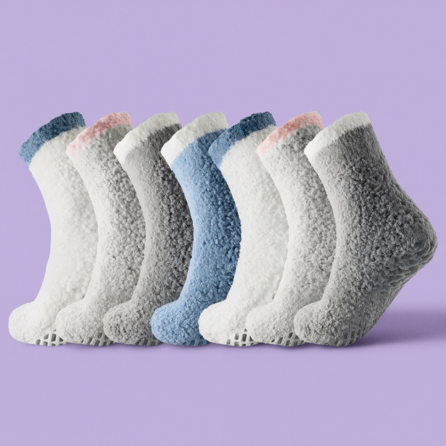 Seven Pack Cozy Non Slip Diabetic Socks