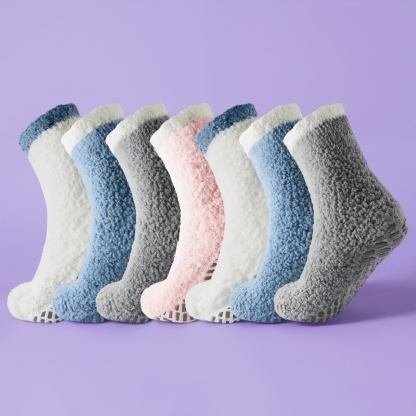Seven Pack Cozy Non Slip Diabetic Socks