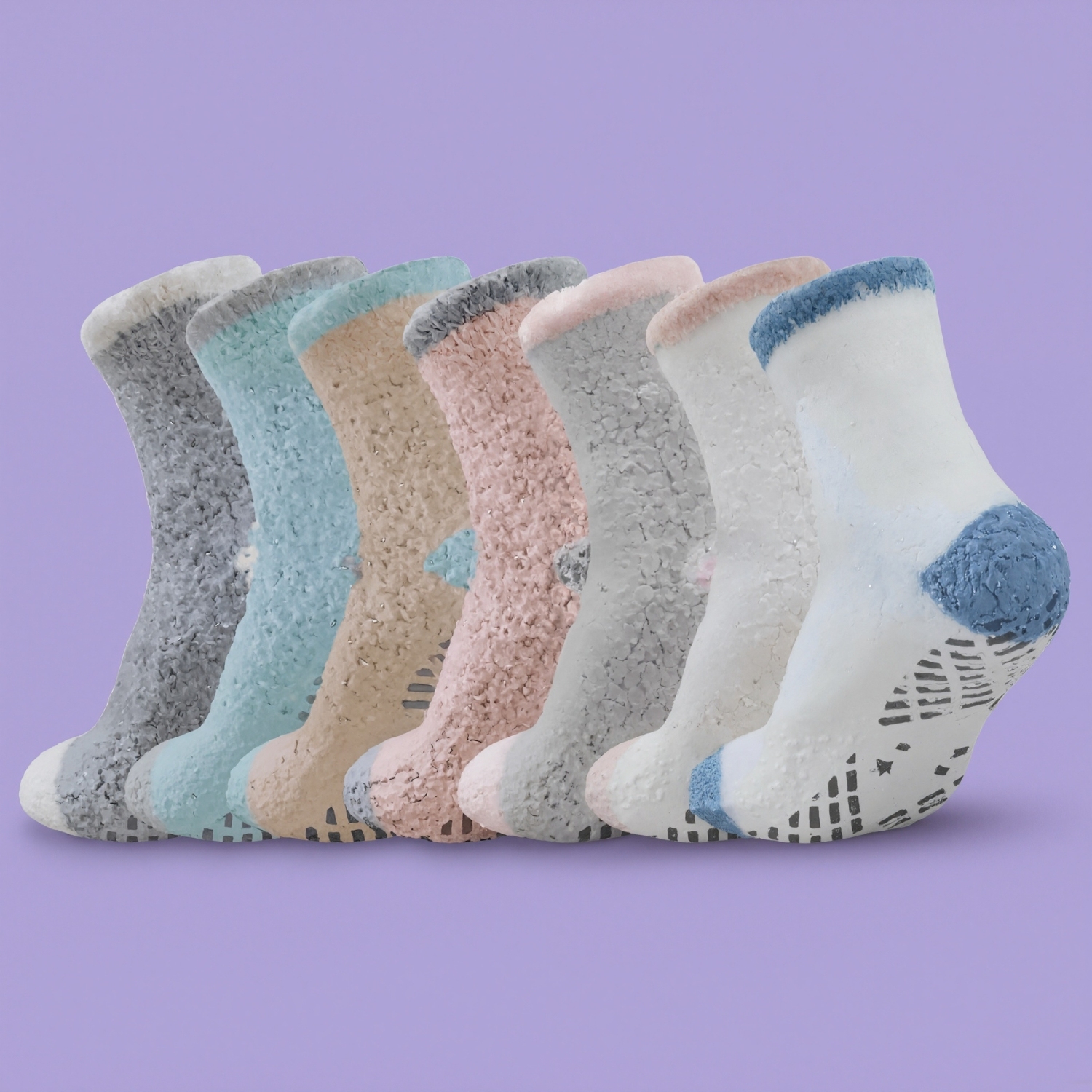 Seven Pack Cozy Non Slip Diabetic Socks