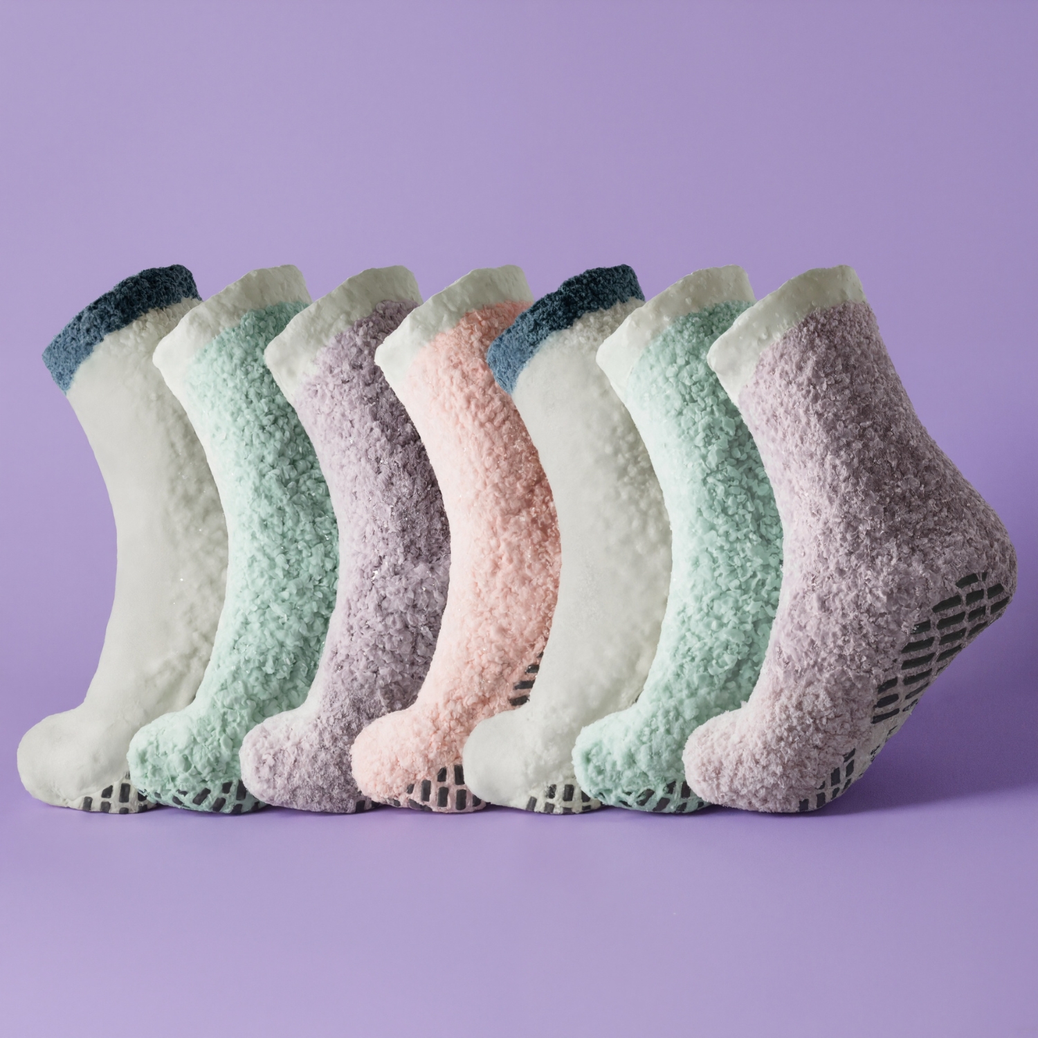 Seven Pack Cozy Non Slip Diabetic Socks