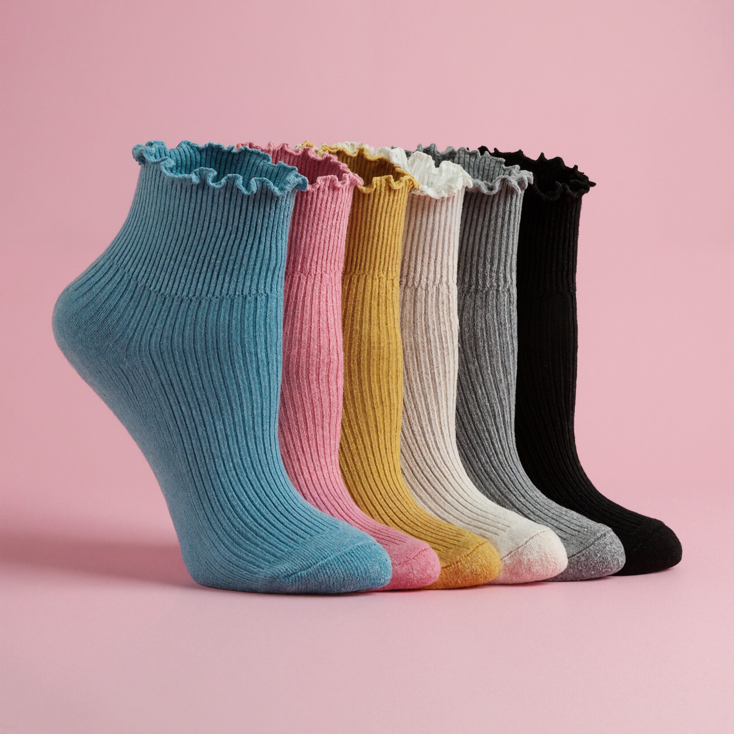 Six Pack Cotton Knit Ruffle Style Socks
