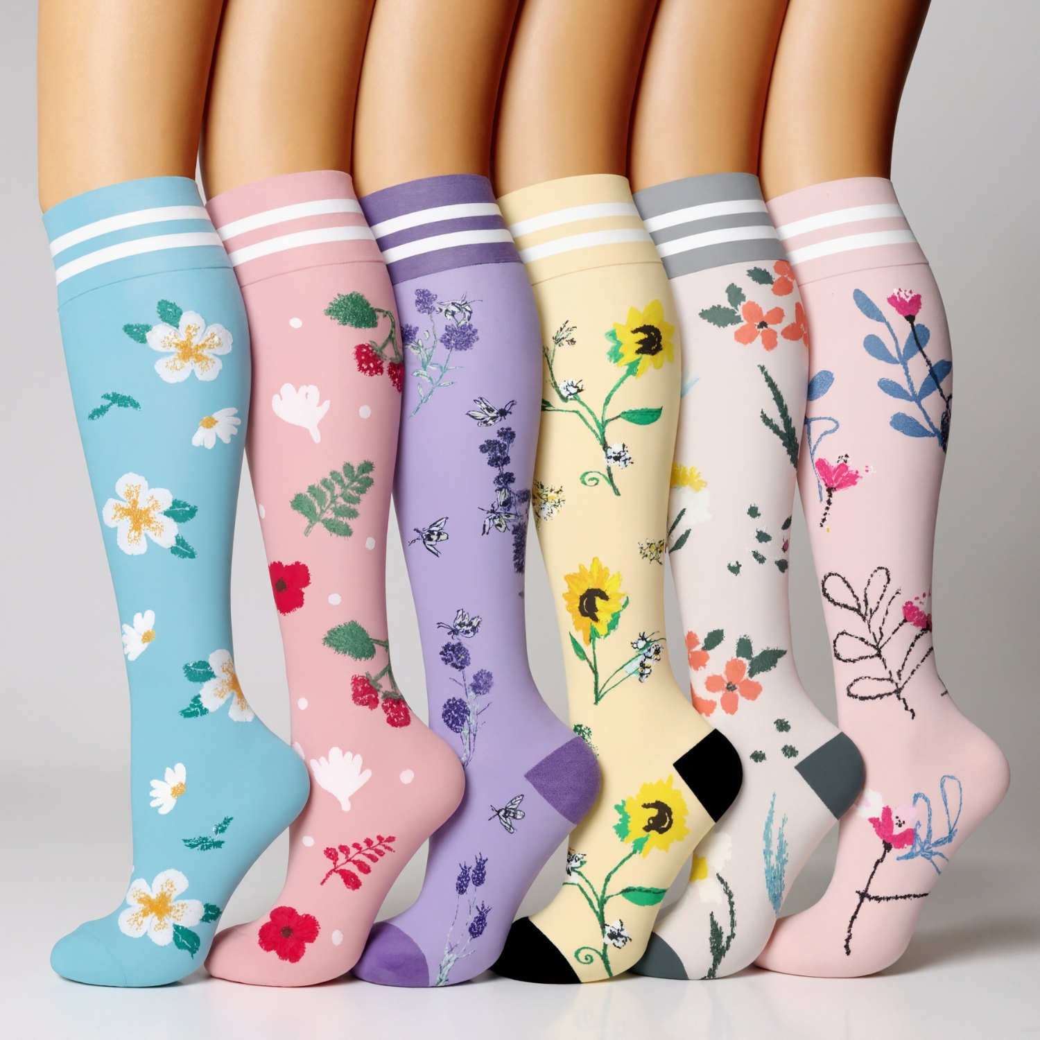 Six Pairs Copper Compression Circulation Support Socks