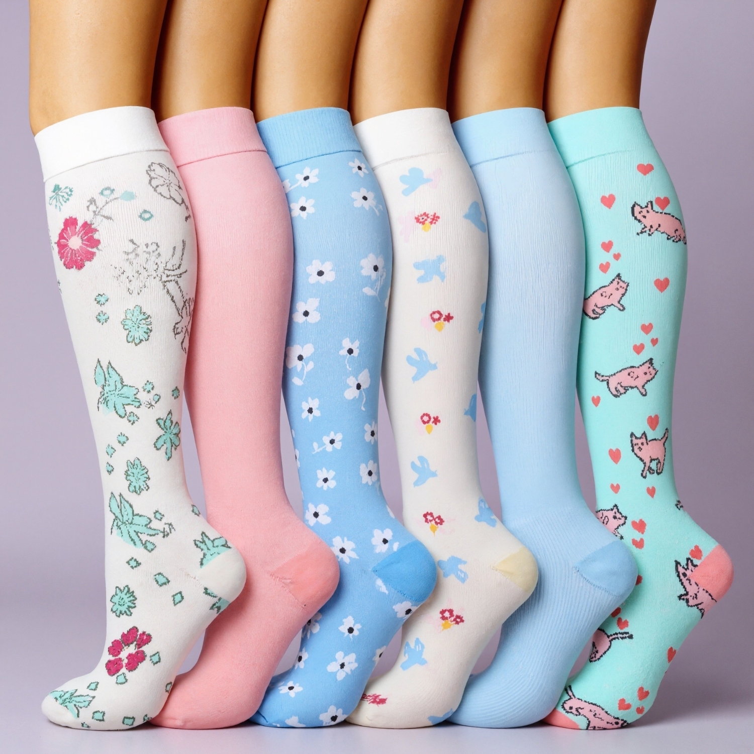 Six Pairs Copper Compression Travel Work Socks