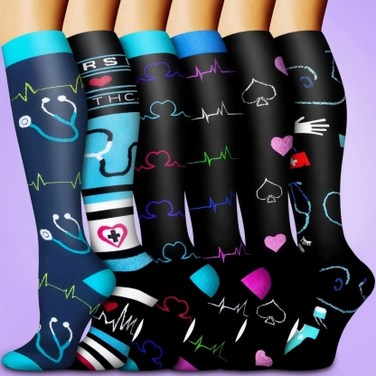 Six Pairs Copper Compression Travel Work Socks
