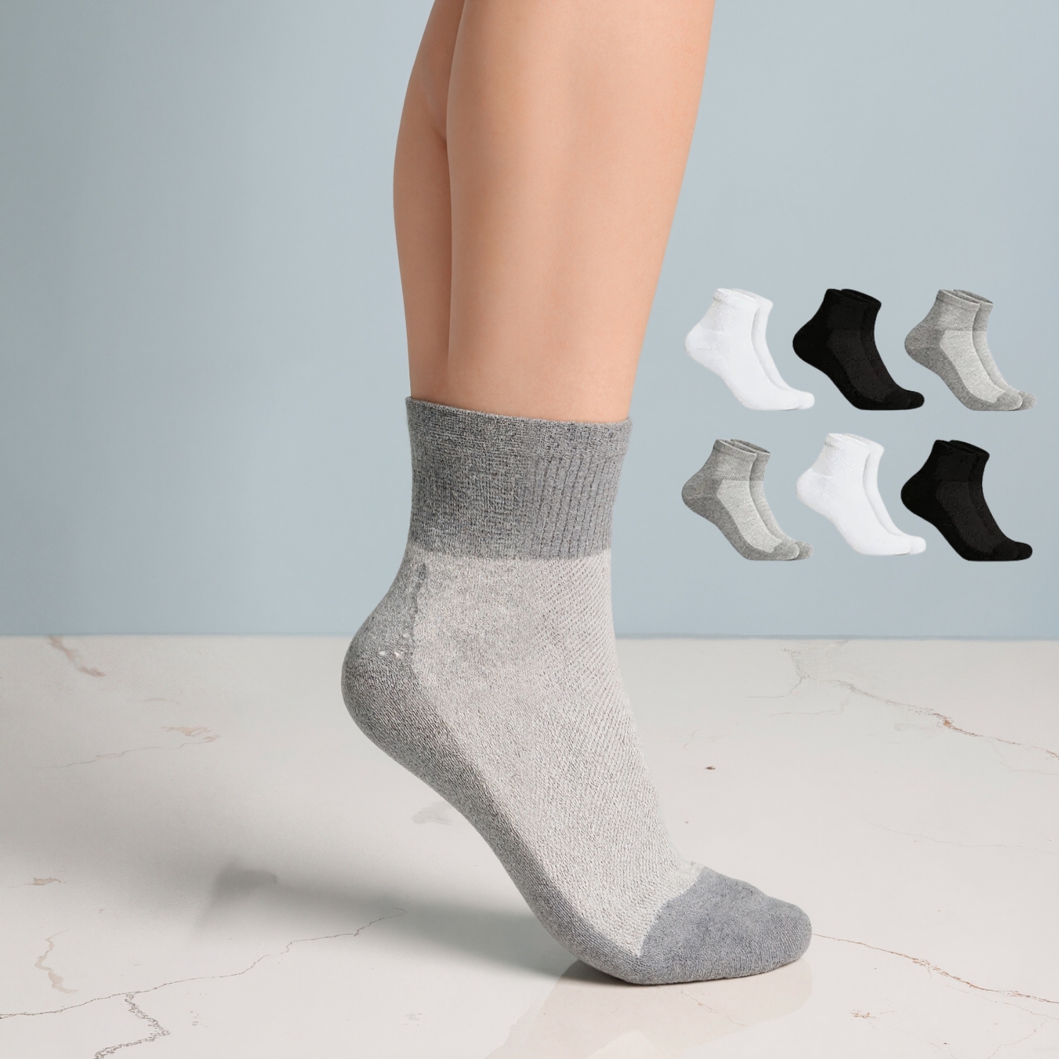 Six Pairs Quarter Neuropathy Supportive Socks