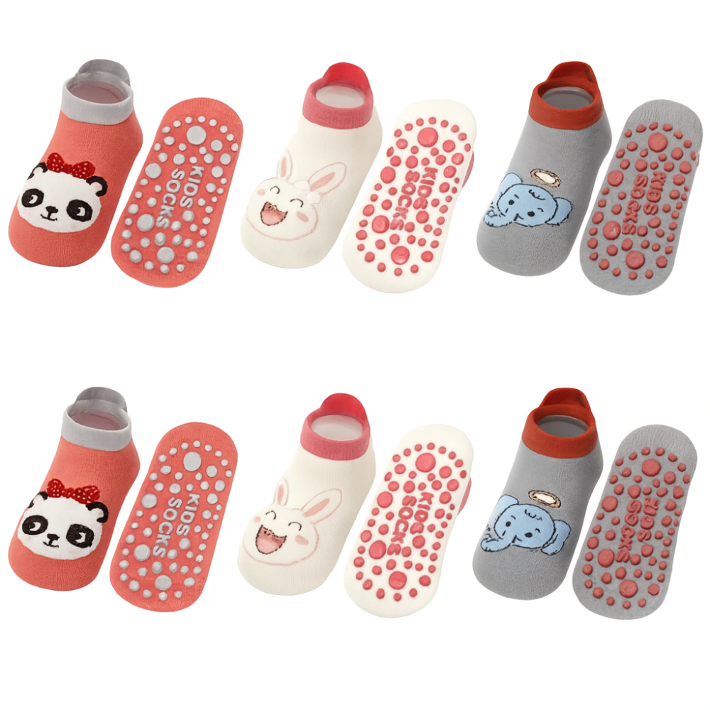 6 Pairs Of Cartoon Animal Non Slip Socks For Girls 