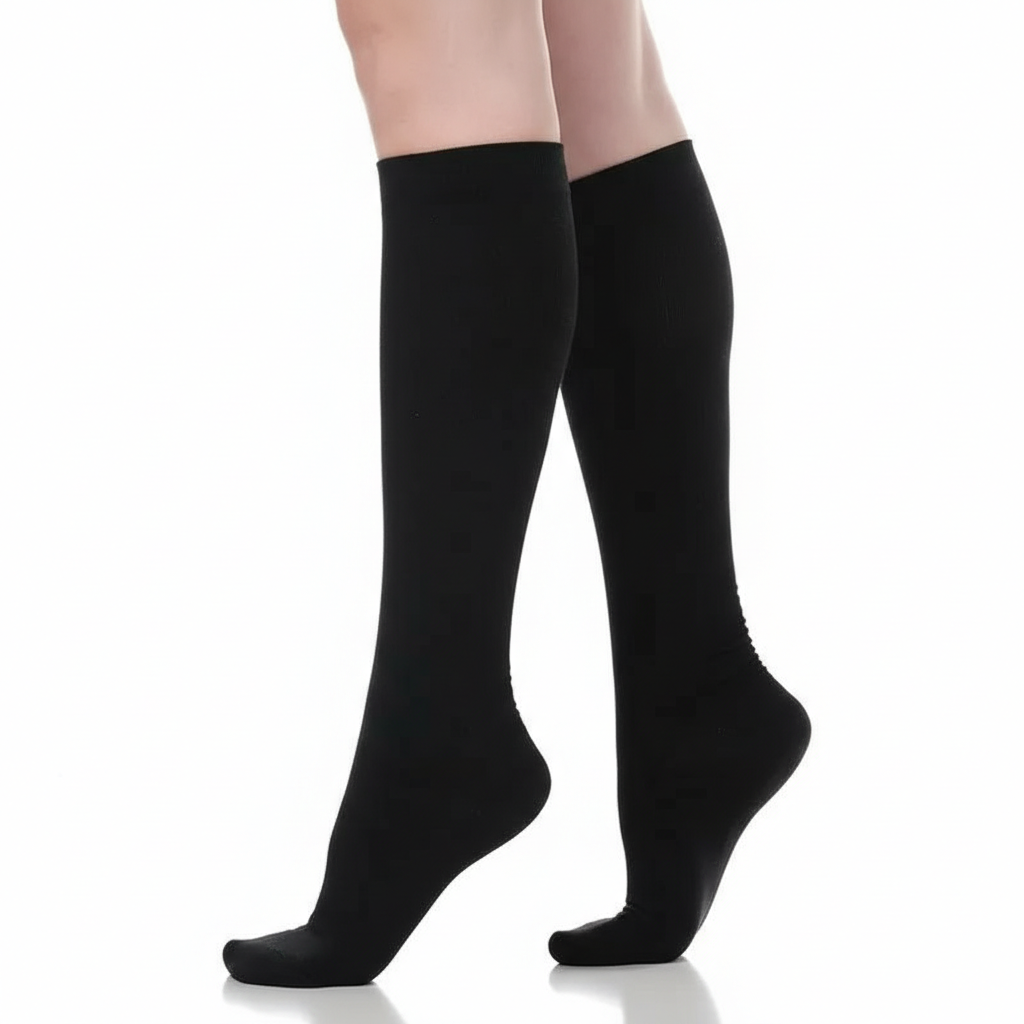 Solid Black Knee-High Compression Socks