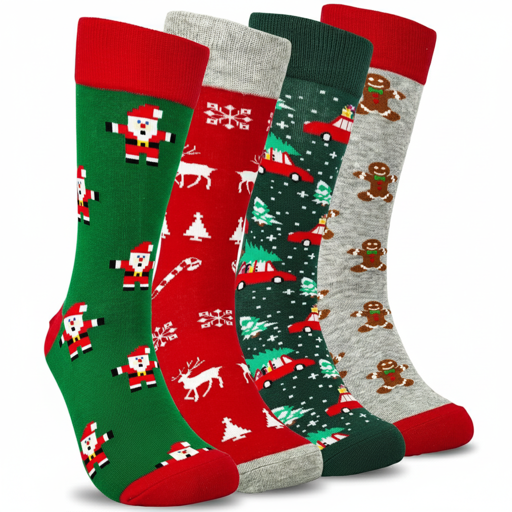 4 Pair Christmas Socks For Men