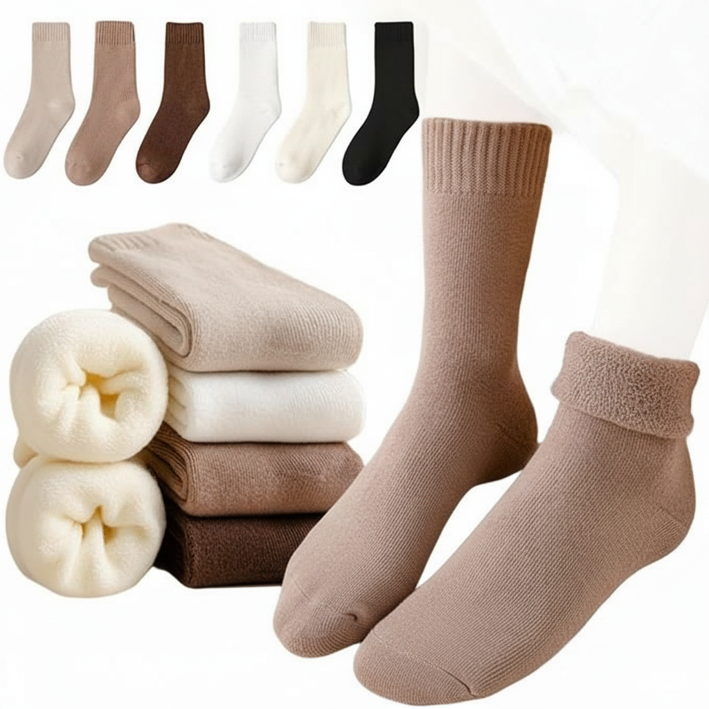 6 Pairs Of Warm Plush Terry Socks For Women