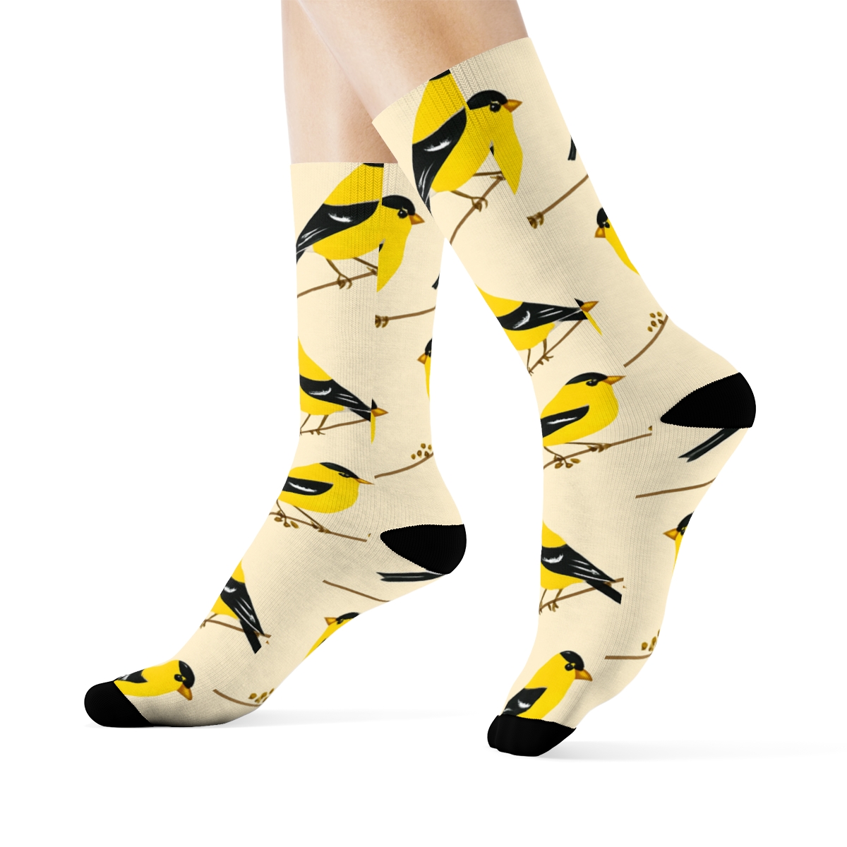 Goldfinch Seed Line Diagonal Stripes On Cream soft everyday crew socks